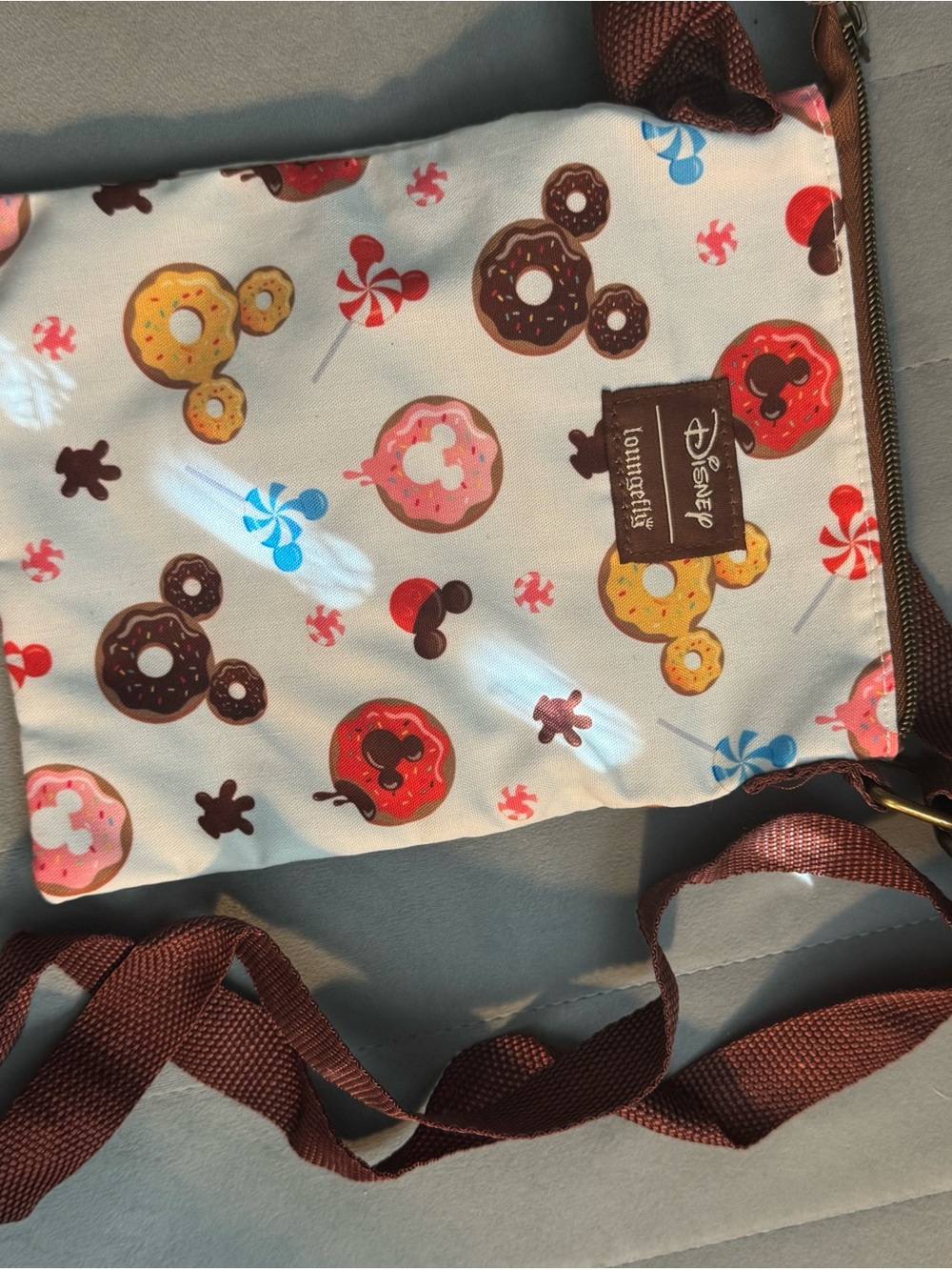 Loungefly White Donut & Candy Crossbody Bag with Brown Strap